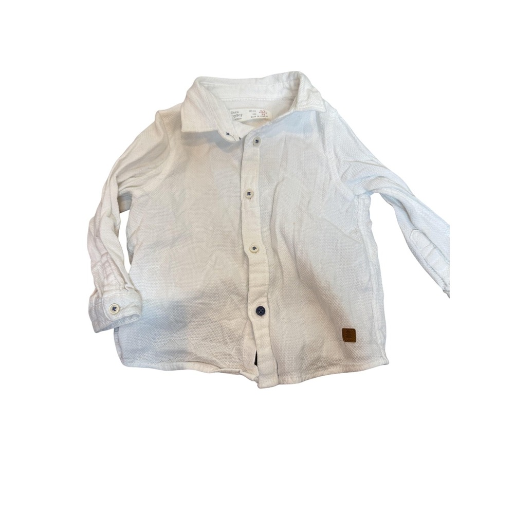 Zara Baby Boy Shirt 6-9 Months White Textured Waffle Button Up Long Sleeve Top